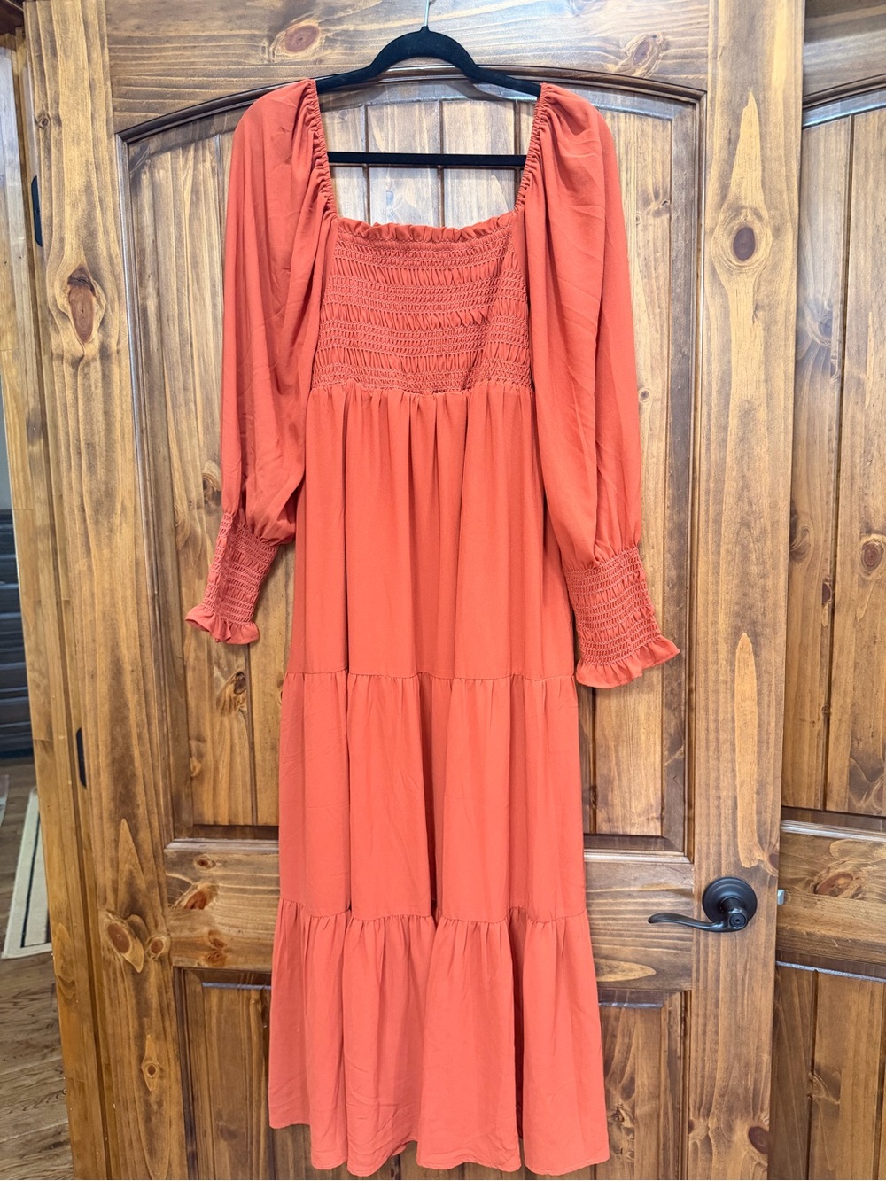 Pink Lily Rust Smocked Square-Neck Maxi Dress
